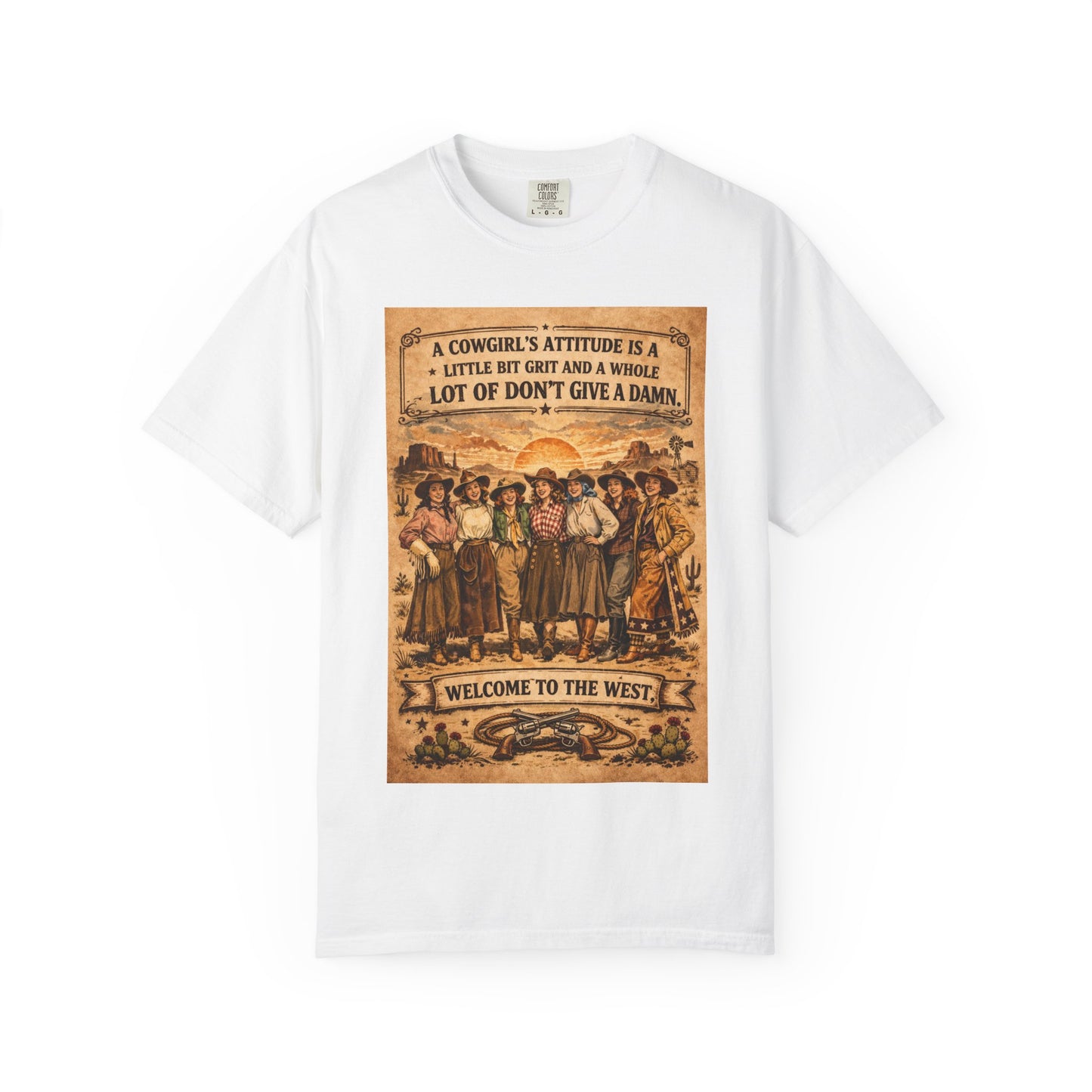 Cowgirl Attitude Graphic T-Shirt — "Welcome to the West" Vintage Western Tee