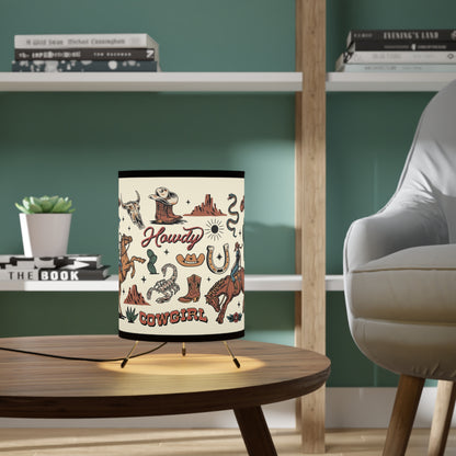 Cowgirl Tripod Lamp with High-Res Printed Shade - Rustic Decor for Home