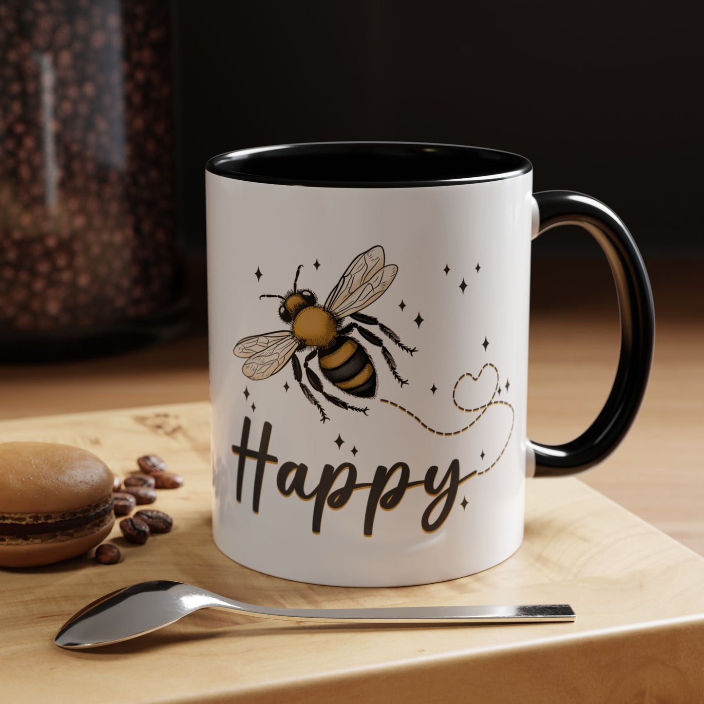 Bee Happy Whimsical Bee Ceramic Mug - Cottage Style Coffee Mug