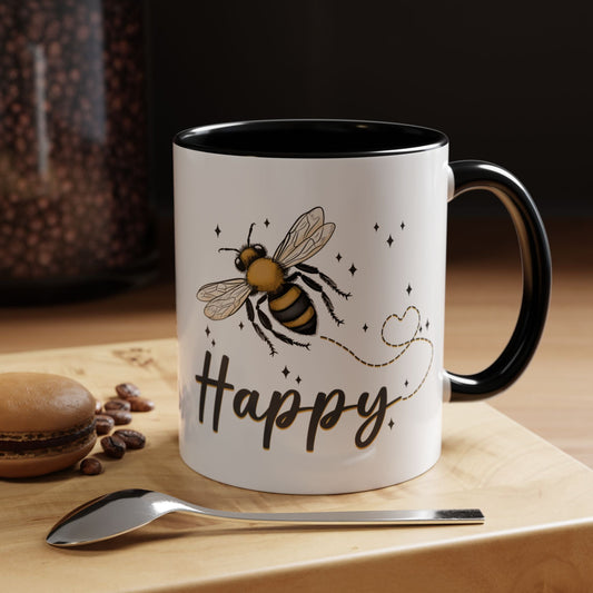 Bee Happy Whimsical Bee Ceramic Mug - Cottage Style Coffee Mug