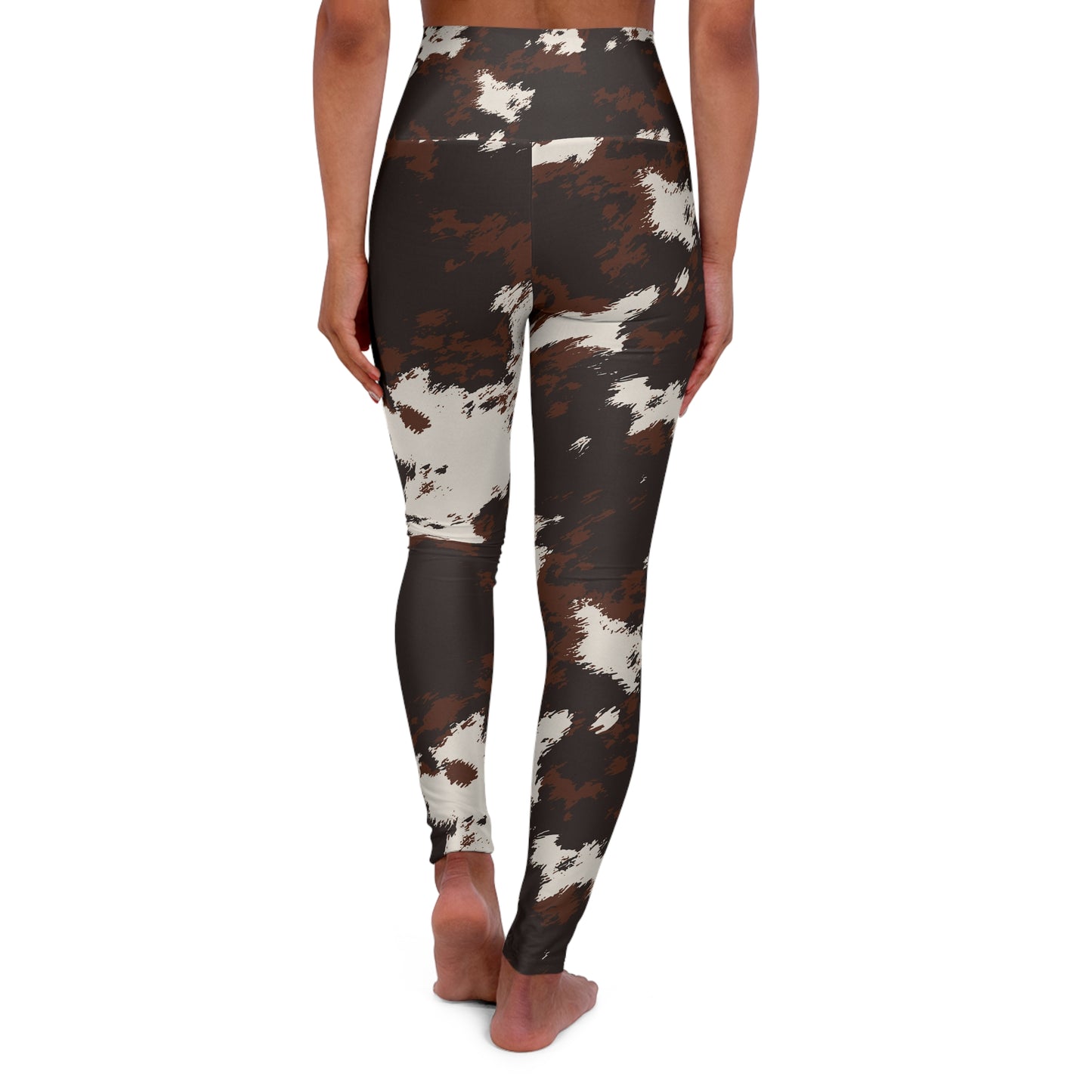 Cowhide Print High-Waist Yoga Leggings — Brown & White Abstract Animal Pattern