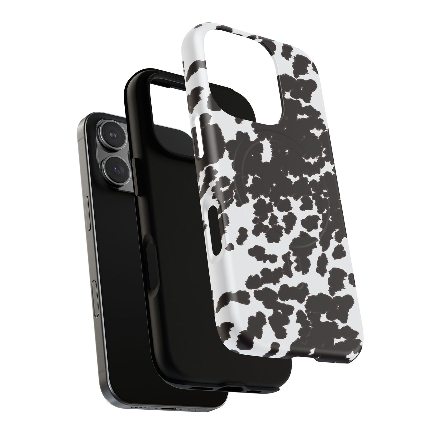 Cow Print Tough Magnetic Phone Case — Black & White Protective MagSafe Cover