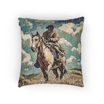 Woven Pillow - Vintage Cowboy on Horse Tapestry Throw Pillow