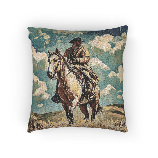 Woven Pillow - Vintage Cowboy on Horse Tapestry Throw Pillow