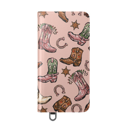 Western Boots Flip Wallet Phone Cases Pink