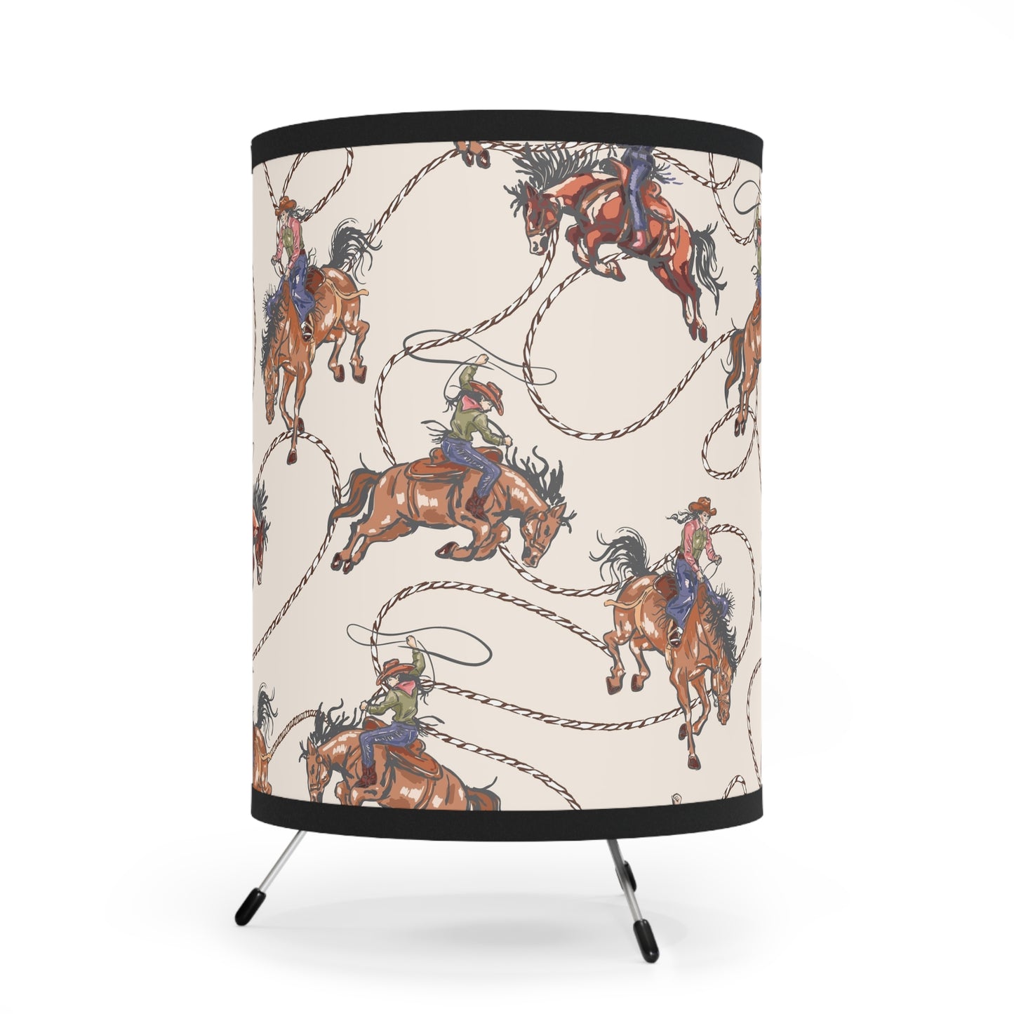 Western Cowboy Tripod Lamp with High-Res Printed Shade