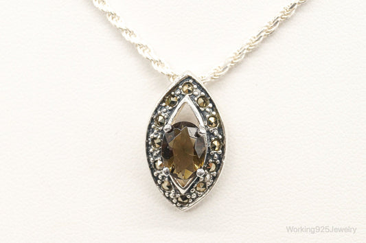 Vintage Smoky Topaz Marcasite Art Deco Sterling Silver Necklace
