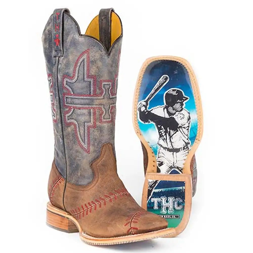 Tin Haul Slugger With Field Of Dreams Sole (Black/Tan) - Men's Leather Cowboy Boot