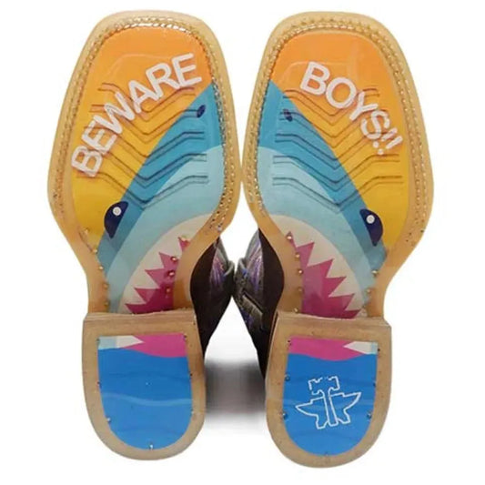 Tin Haul I Don't Bite / Jawsome Sole (Pink) - Little Kids/Big Kids Leather Cowgirl Boots