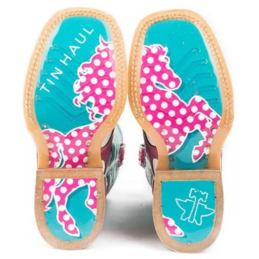 Tin Haul Little Miss Dotty / Horse A Dot Sole (Pink) - Little Kids/Big Kids Leather Cowgirl Boots