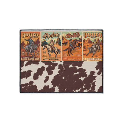Rodeo-Themed Heavy Duty Floor Mat, Western Home Decor, Cowhide Area Rug, Cowboy Style, Durable Entrance Mat