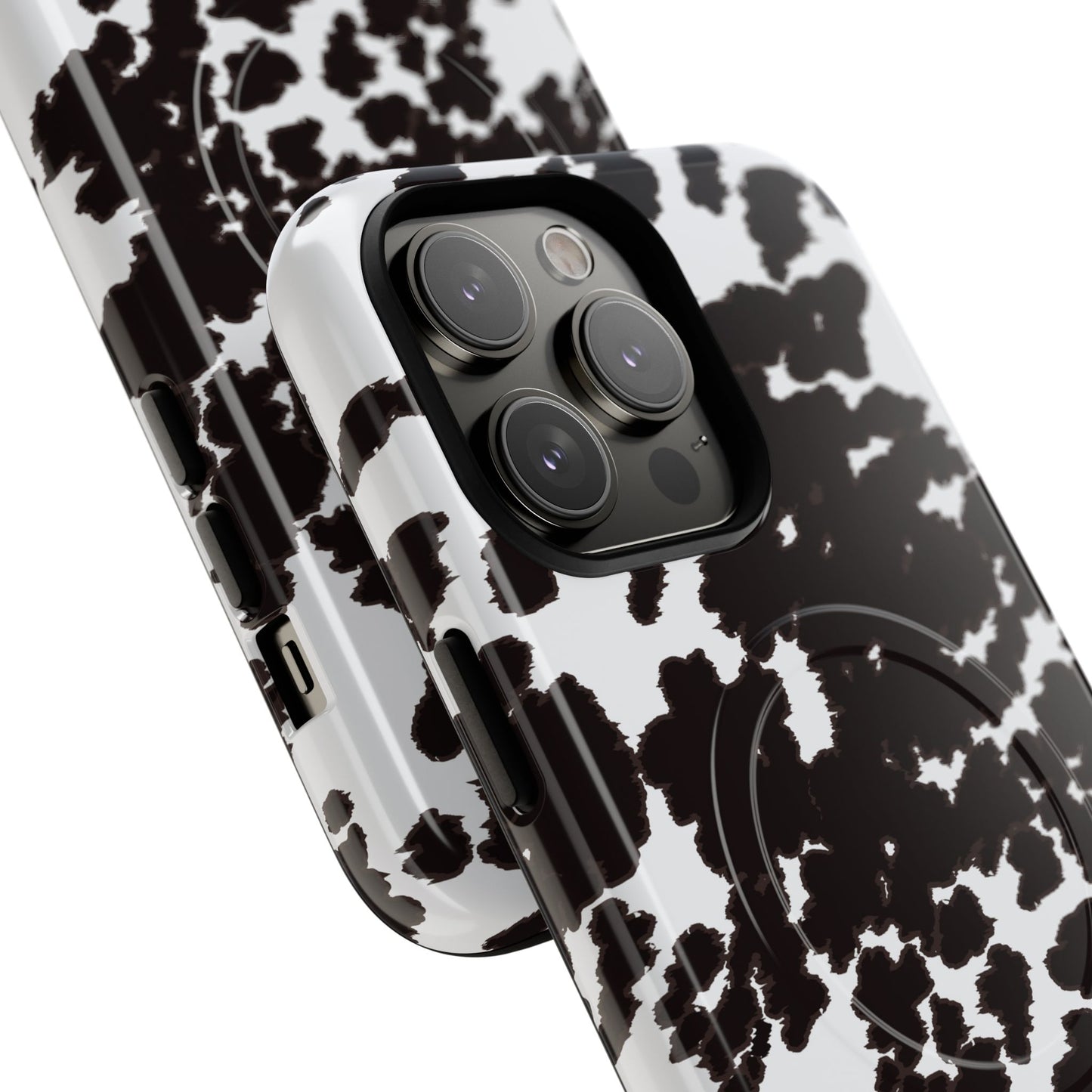 Cow Print Tough Magnetic Phone Case — Black & White Protective MagSafe Cover