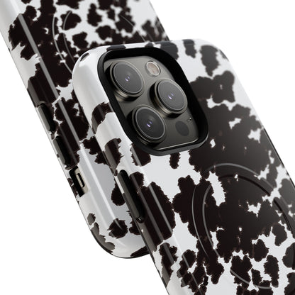 Cow Print Tough Magnetic Phone Case — Black & White Protective MagSafe Cover