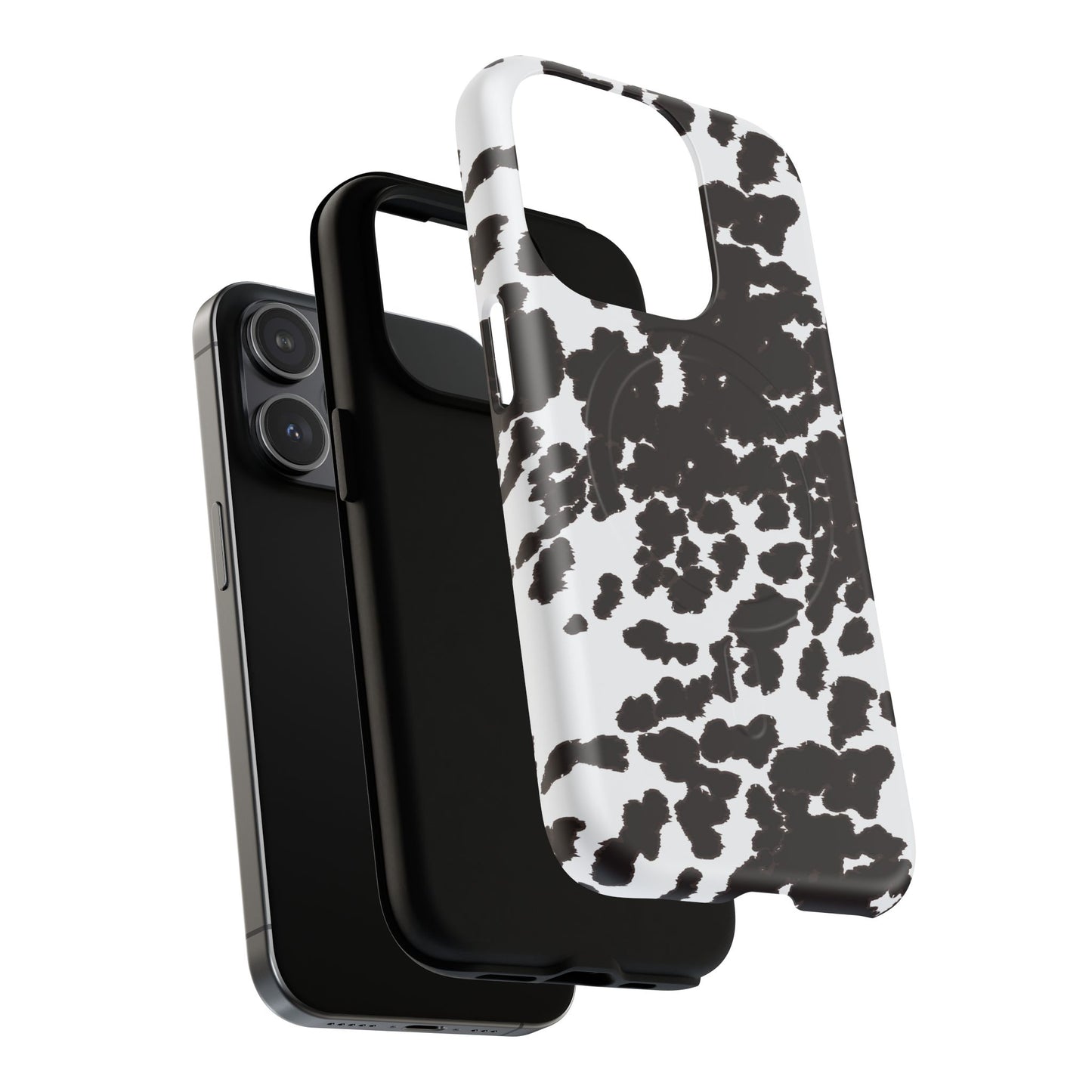 Cow Print Tough Magnetic Phone Case — Black & White Protective MagSafe Cover