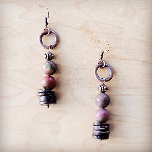 **Genuine Picasso Jasper Earrings w/ Wood Accents 225s
