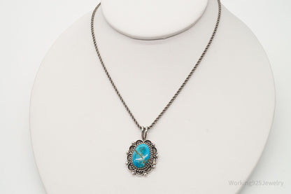 Vintage Native American Blue Turquoise Sterling Silver Necklace