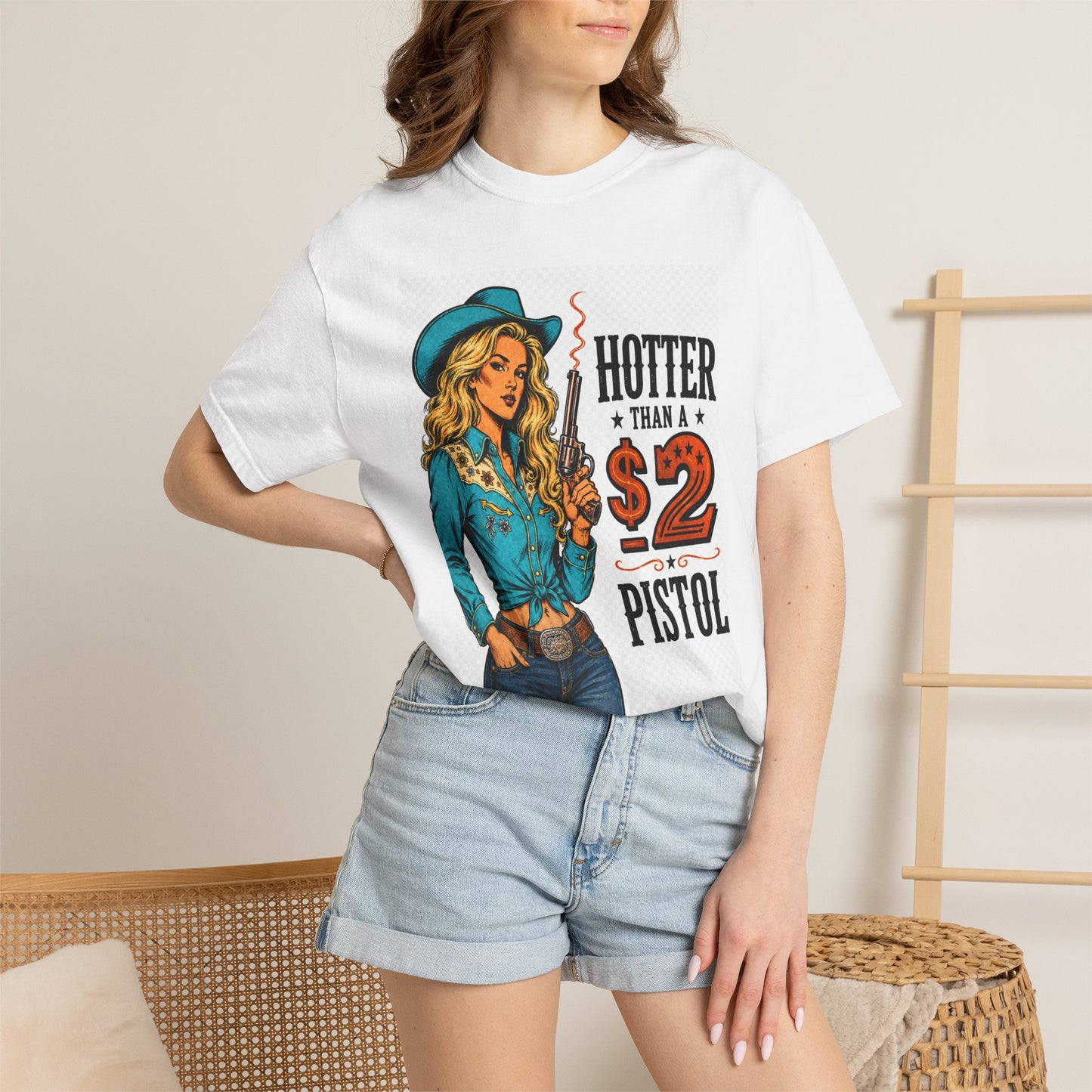 Graphic T-Shirt — "Hotter Than a 2 Pistol" Cowgirl Retro Tee