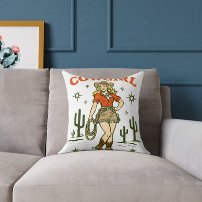 Cowgirl Western Throw Pillow — Cowhide Pattern Square Accent Pillow