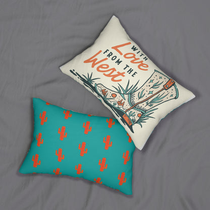 Western Boot "With Love From The West" Lumbar Pillow — Southwestern Cactus Accent Pillow