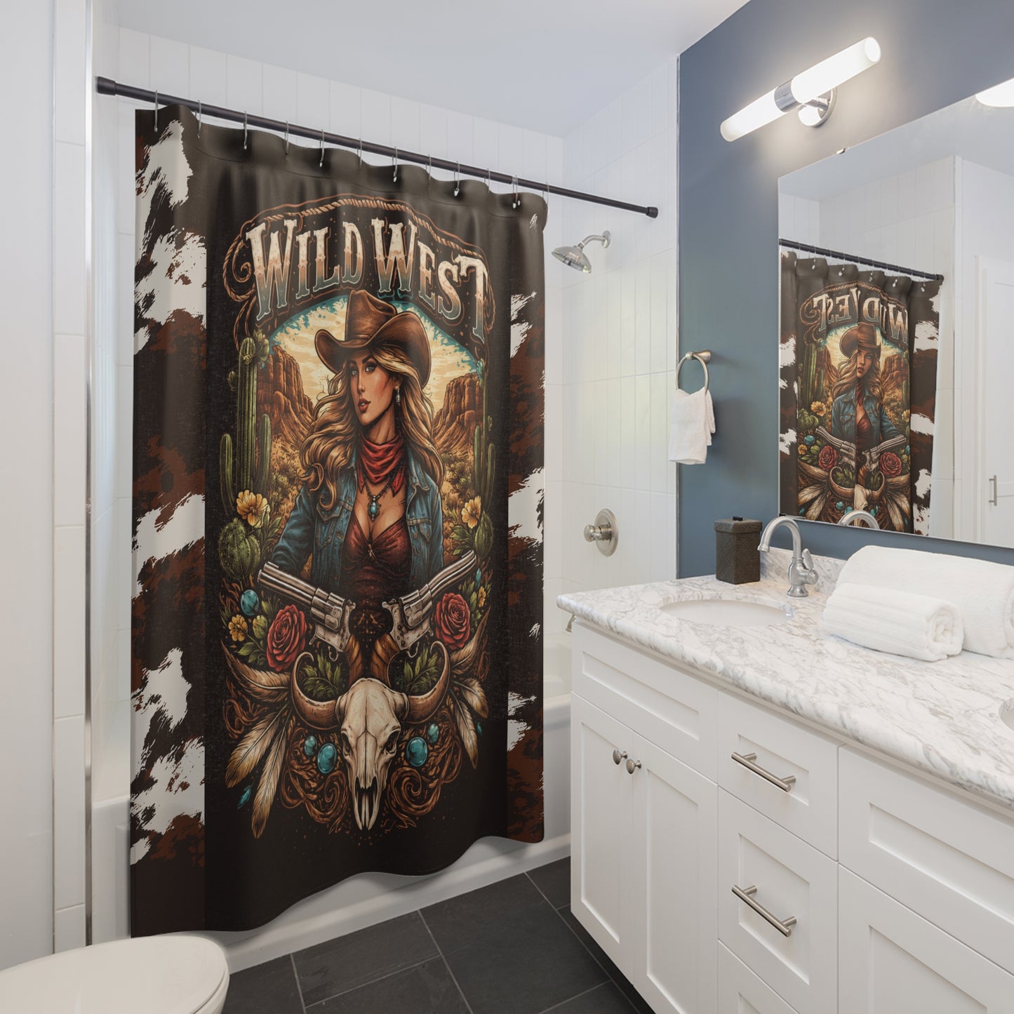 Wild West Cowgirl Shower Curtain — Western Desert Bathroom Decor