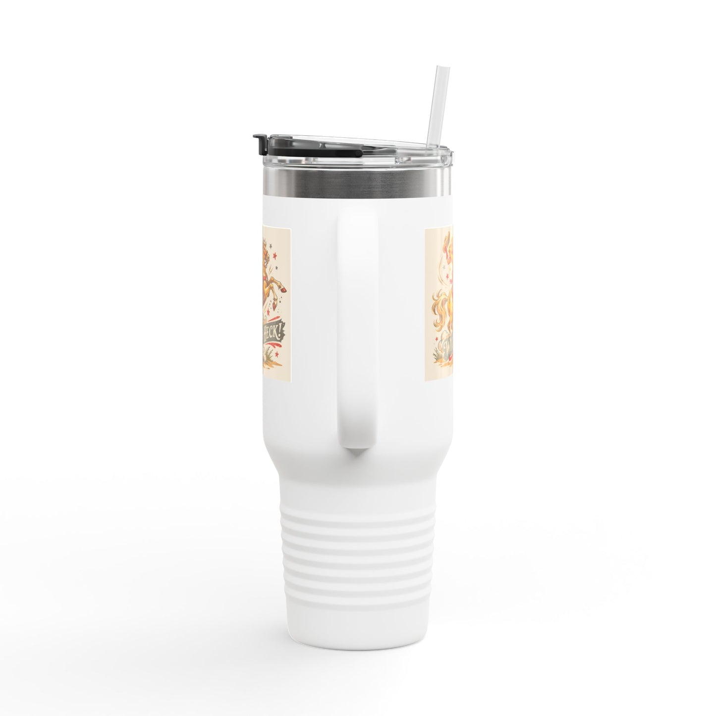 Wild As Heck 40oz Insulated Travel Mug — Retro Rodeo Horse Design