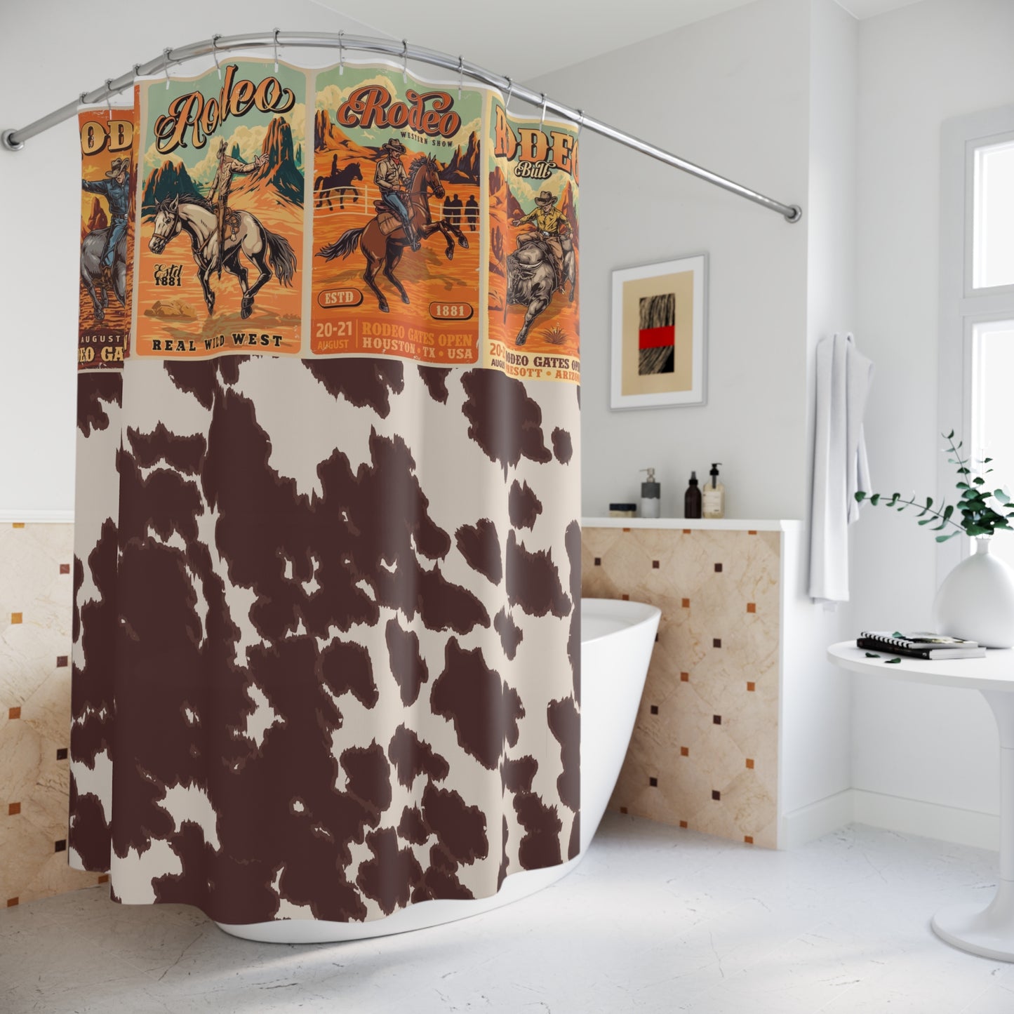Western Rodeo Shower Curtain, Rustic Bathroom Decor, Country Style Home Accents, Unique Gift for Horse Lovers, Western Theme Bathroom