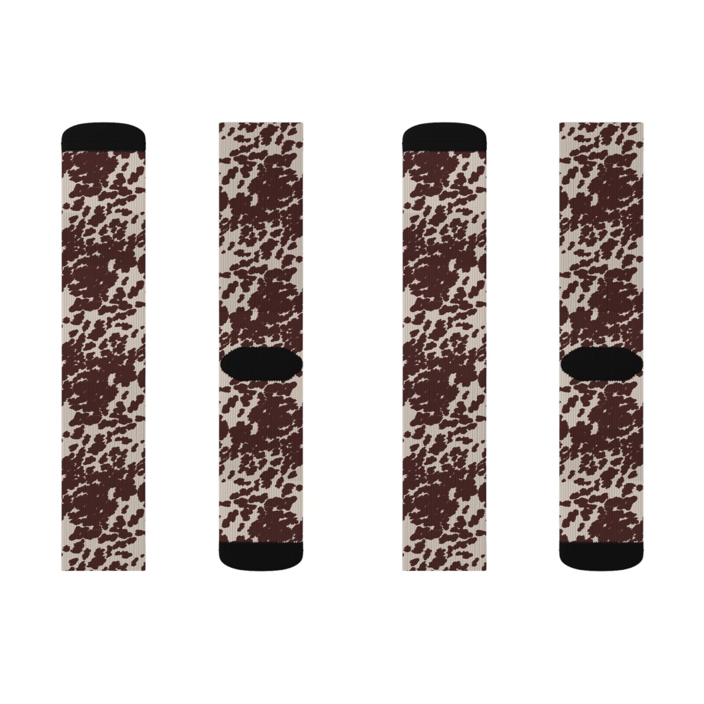 Brown Cowhide Pattern Sublimation Socks — Animal Print Crew Socks