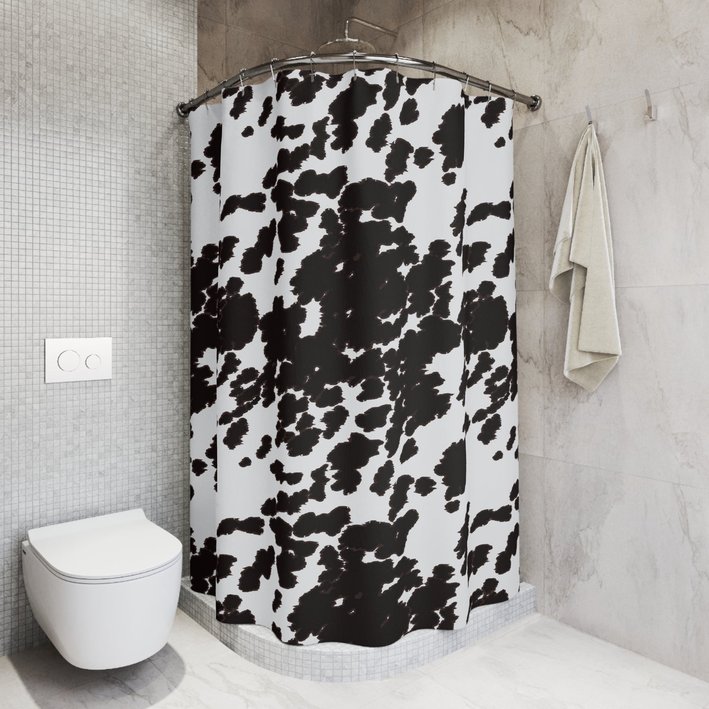 Cow Print Shower Curtain — Black & White Farmhouse Bath Decor