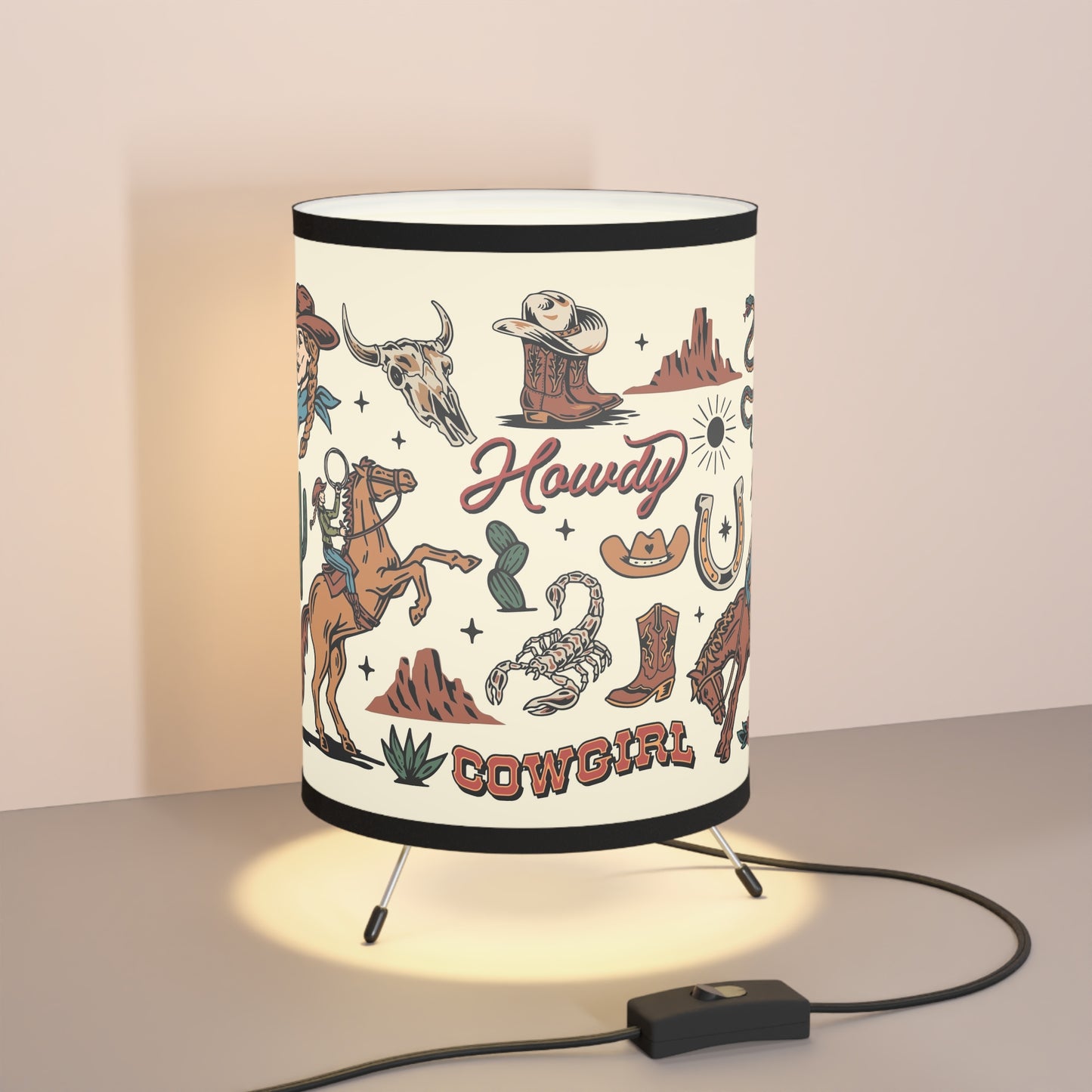 Cowgirl Tripod Lamp with High-Res Printed Shade - Rustic Decor for Home