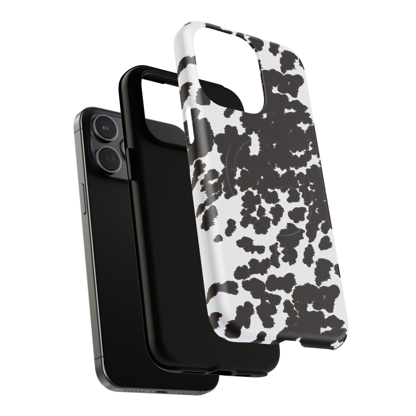 Cow Print Tough Magnetic Phone Case — Black & White Protective MagSafe Cover