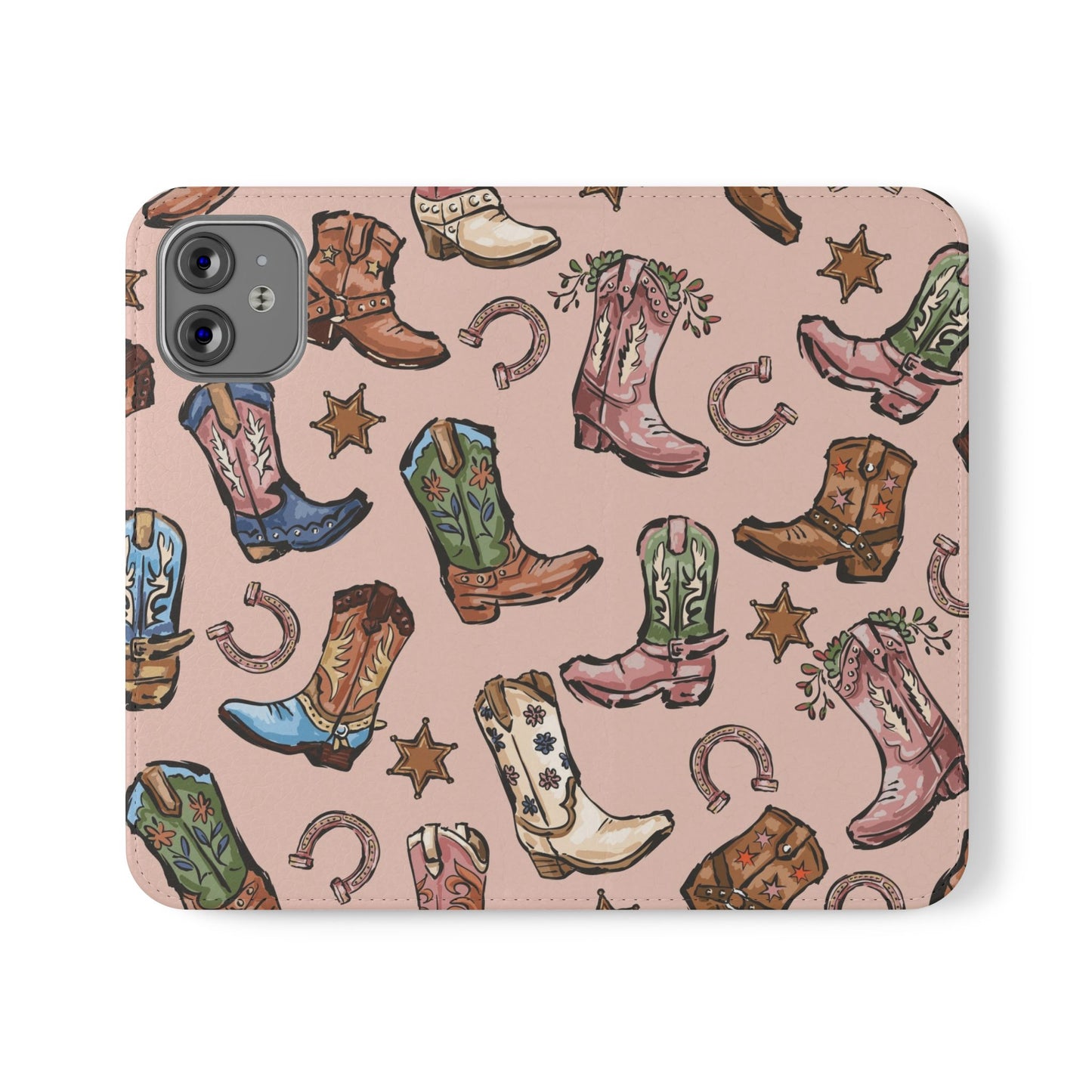 Western Boots Flip Wallet Phone Cases Pink