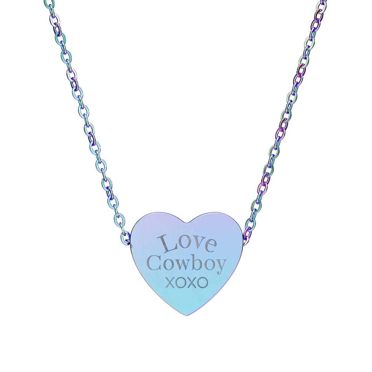 Love Cowboy XOXO - Engraved Heart Necklace - Personalized Love Jewelry