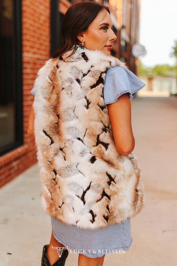 Brown Cream Fur Sleeveless Statement Vest