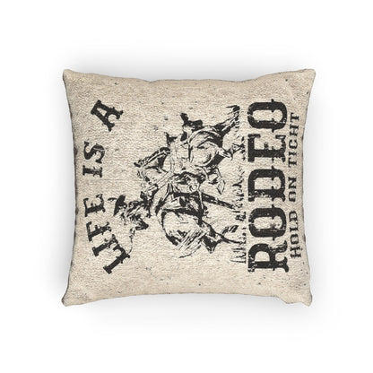 Life is a Rodeo Woven Pillow for Rodeo Lovers, Rustic Home Decor, Western Style Cushion, Perfect Gift for Cowgirls and Cowboys, Rodeo Themed Room Accent