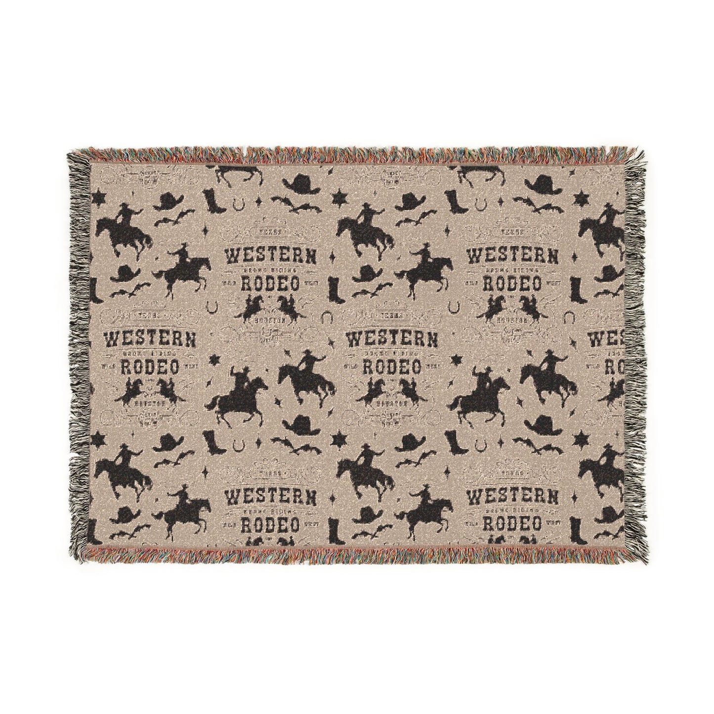 Western Rodeo Woven Blanket — Cowboy Silhouette Throw