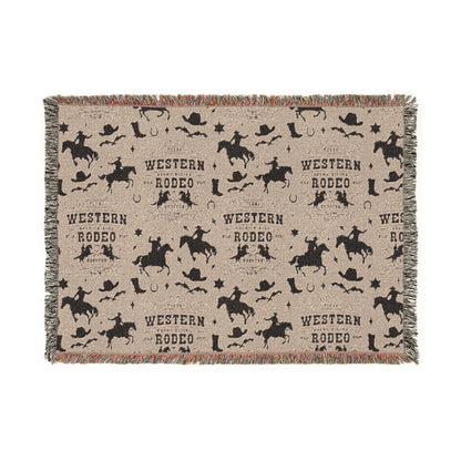 Western Rodeo Woven Blanket — Cowboy Silhouette Throw