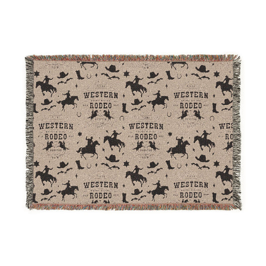 Western Rodeo Woven Blanket — Cowboy Silhouette Throw