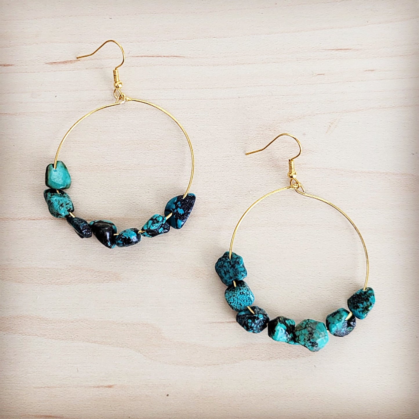 Beaded Hoop Earrings- Genuine Natural Turquoise Stones 200bi