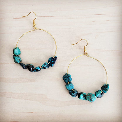 Beaded Hoop Earrings- Genuine Natural Turquoise Stones 200bi