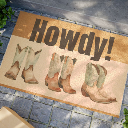 Howdy Cowboy Boots Doormat, Rustic Welcome Mat, Farmhouse Decor, Western Home Entry Rug, Gift for Cowgirl, Indoor Outdoor