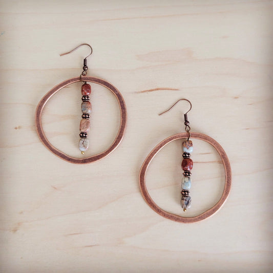 Western Copper Hoop Earrings w/ Aqua Terra 100g