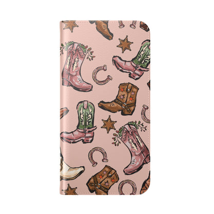 Western Boots Flip Wallet Phone Cases Pink
