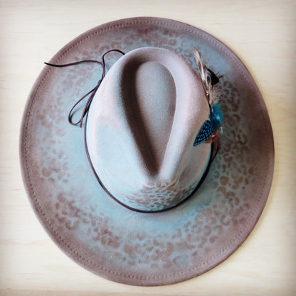 Hand-Painted Leopard Boho Western Cowgirl Hat & Band Turq Brown 987c