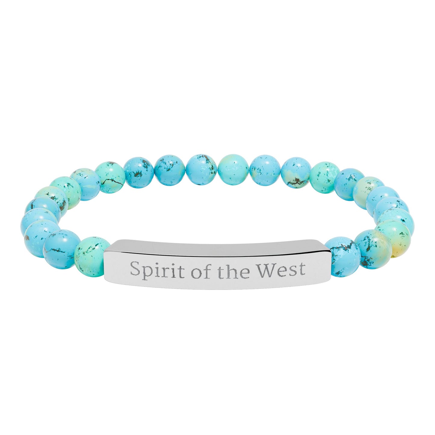Engraved Natural Stone Stretch Bracelet — 'Spirit of the West' Beaded Bar Bracelet