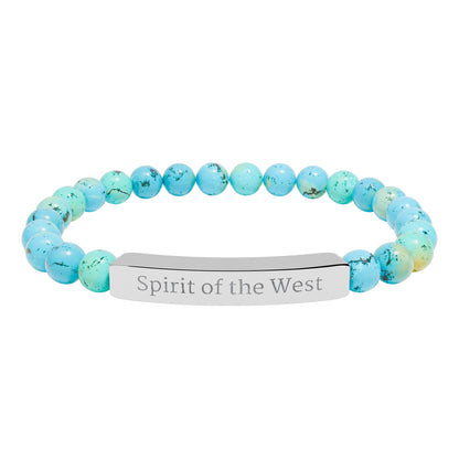 Engraved Natural Stone Stretch Bracelet — 'Spirit of the West' Beaded Bar Bracelet