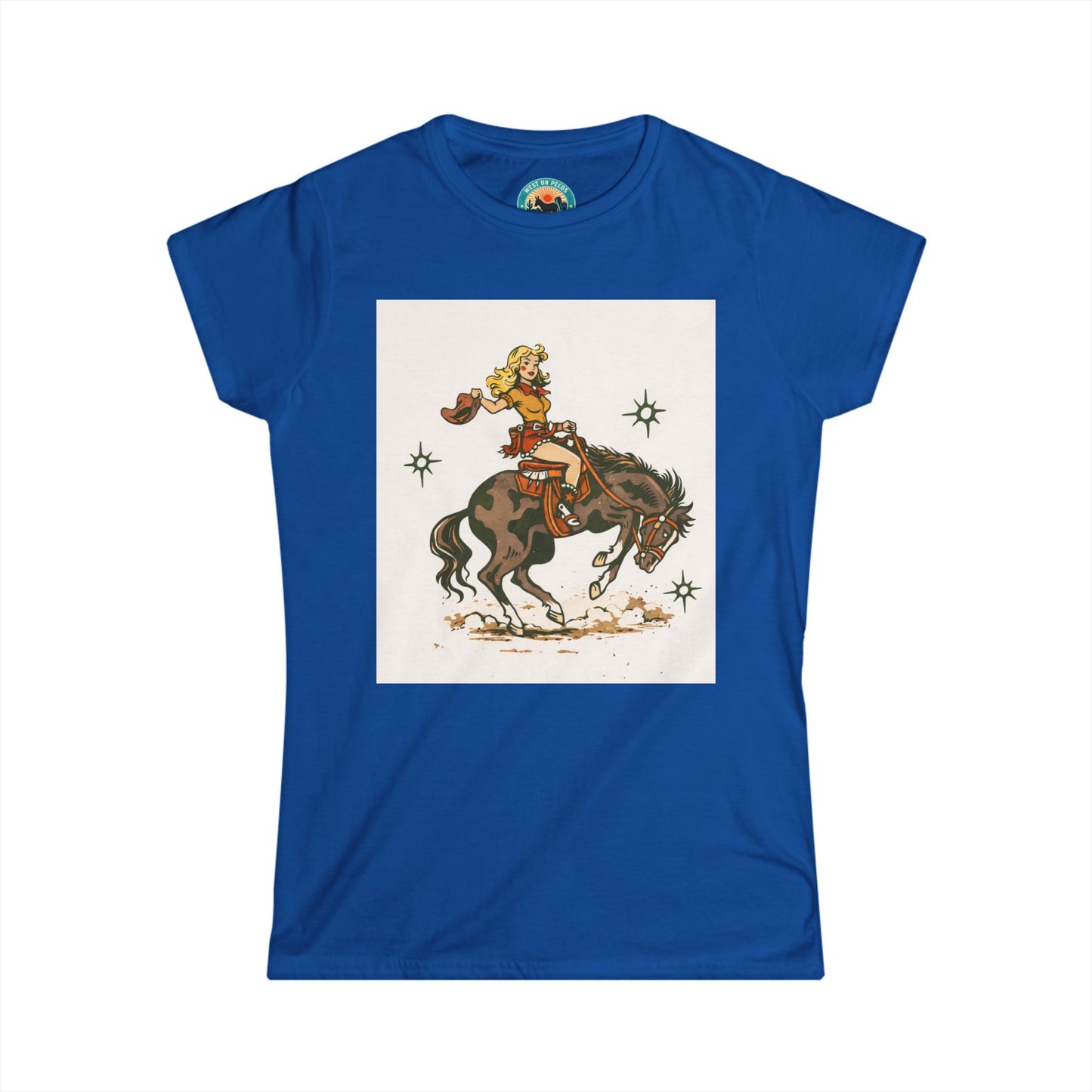 Western Cowgirl Riding Bucking Bronco T-Shirt — Vintage Rodeo Graphic Tee for Women