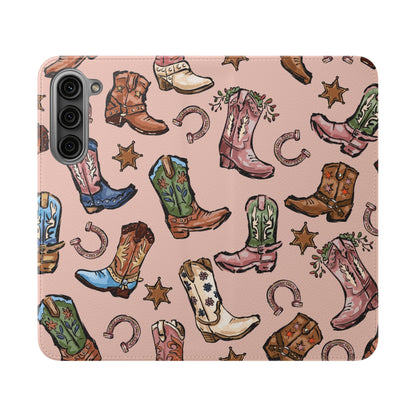 Western Boots Flip Wallet Phone Cases Pink