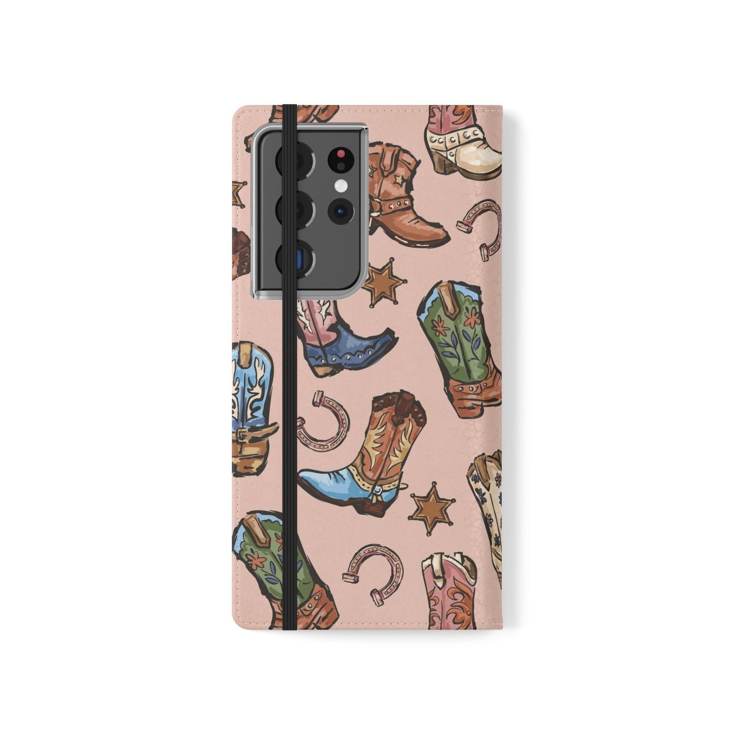 Western Boots Flip Wallet Phone Cases Pink