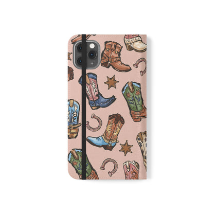 Western Boots Flip Wallet Phone Cases Pink