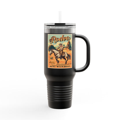 Rodeo Cowboy 40oz Insulated Travel Mug — Wild West Horseback Design